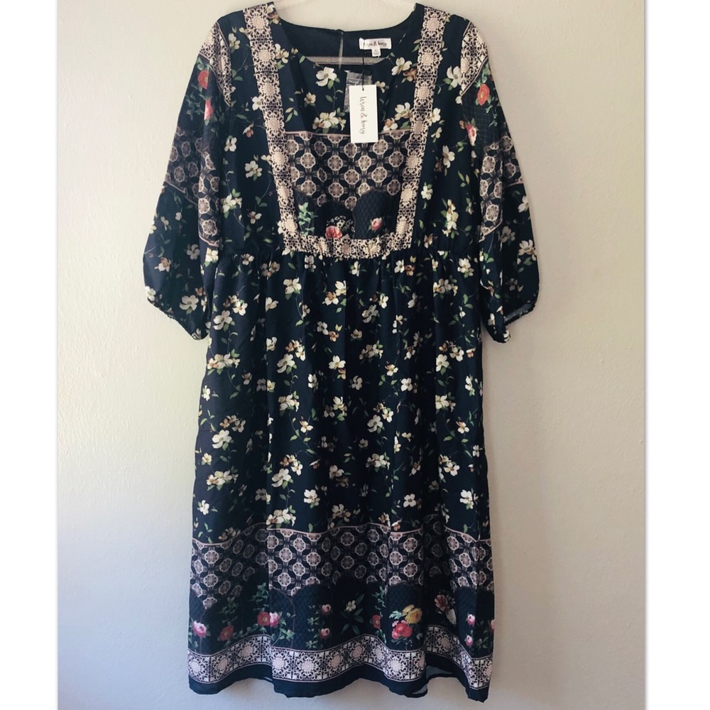 Wren & Ivory, Navy Floral Print Dress.
